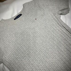 Tommy Hilfiger Light Gray Cable Knit Crewneck Sweater